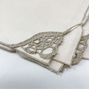 Set Of 4Vintage Cotton Cloth Table Napkins Crochet Lace Ivory Beige 16” X 16”